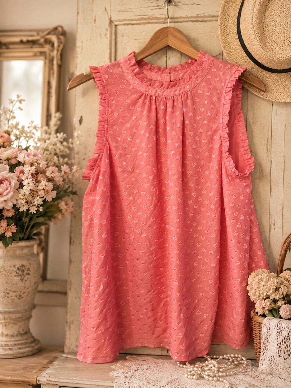 🐈Torrid 2X Pink Sleeveless Ruffle Top
